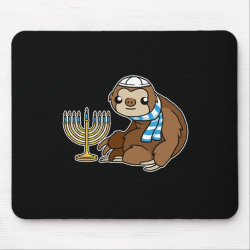 Jewish Bar Mitzvah Sloth Menorah Happy Hanukah Mouse Pad