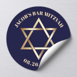 Jewish BAR MITZVAH Star of David Navy & Gold Classic Round Sticker<br><div class="desc">Jewish BAR MITZVAH Gold Star of David Navy Blue Stickers.</div>
