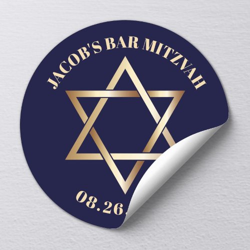 Jewish BAR MITZVAH Star of David Navy  Gold Classic Round Sticker