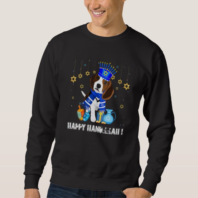 Jewish Beagle Dog Menorah Hat Happy Chanukah Hanuk Sweatshirt (Front)