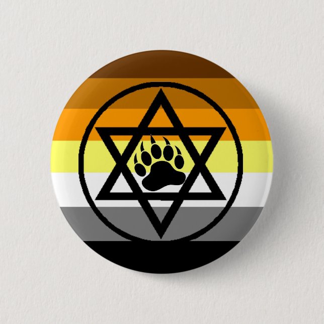 Jewish Bear Pride Flag Pinback Button (Front)