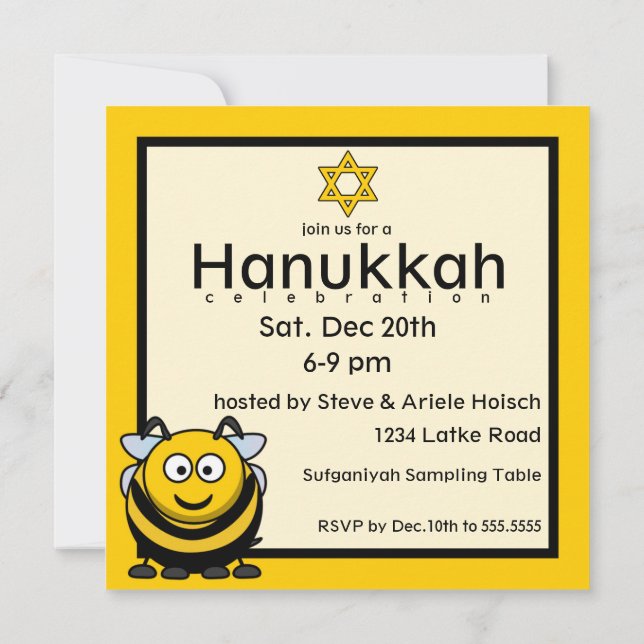 Jewish Bee Star of David Hanukkah Invitation (Back)