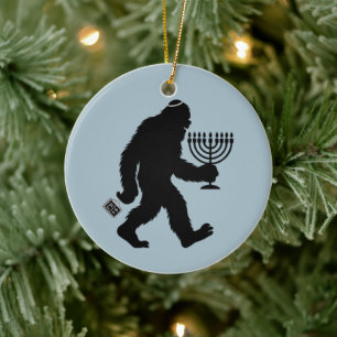 Jewish Bigfoot Hanukkah Chanukah Humor Hilarious Ceramic Ornament