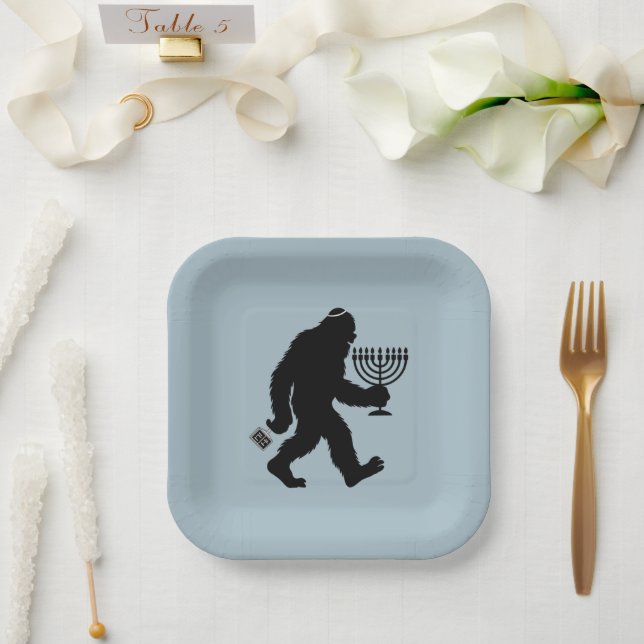 Jewish Bigfoot Hanukkah Chanukah Humor Hilarious  Paper Plates (Wedding)