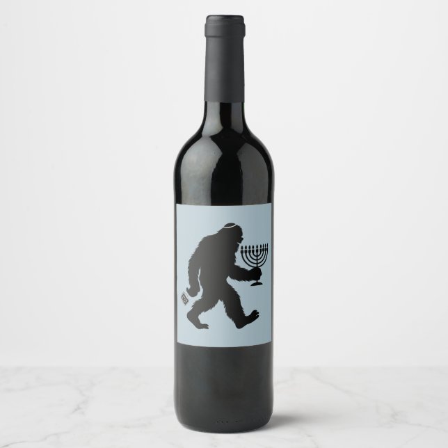 Jewish Bigfoot Hanukkah Chanukah Humor Hilarious  Wine Label (Front)