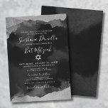 Jewish Black Silver Watercolor Mitzvah Invitation<br><div class="desc">This elegant Bat Mitzvah invitation features a black background with faux pink and purple watercolor or alcohol ink framing the top and bottom in shades ranging from light pink to hot pink. The design showcases a mix of script typography and classic serif fonts, creating a simple yet sophisticated look. At...</div>