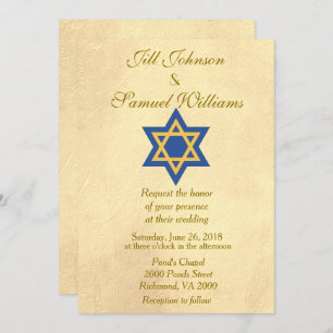 Jewish Blue and Gold Star of David Wedding Invitation