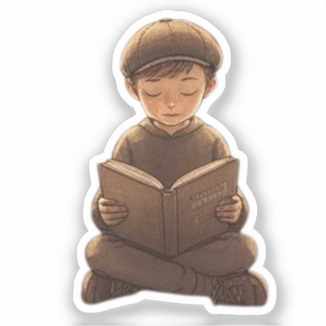 Jewish Boy Reading Book – Cute & Meaningful Design Sticker (Front)