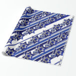 Jewish-Candlesticks-and-Star-1-Diagonal-Stripes Wrapping Paper<br><div class="desc">Jewish-Candlesticks-and-Star-1-Diagonal-Stripes From my new Jewish Collection coming into stores now... Candlesticks-and-Star-1. A large triple layered (digital) hammered Star of David with two decorative candlesticks and holders. The candles appear lit. The star and holders are blue and silver. This design is available in assorted patterns and colors. Look for this design...</div>