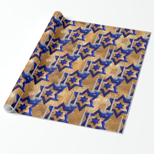 Jewish_Candlesticks_and_Star_3_Gold Wrapping Paper