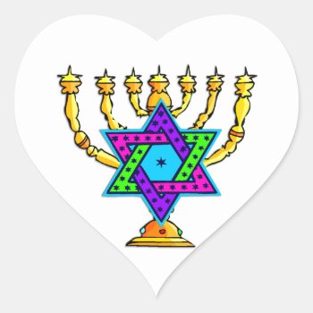 Jewish Candlesticks Heart Sticker by bonfirejewish at Zazzle