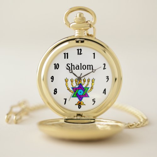 Jewish Candlesticks  Shalom  Pocket Watch