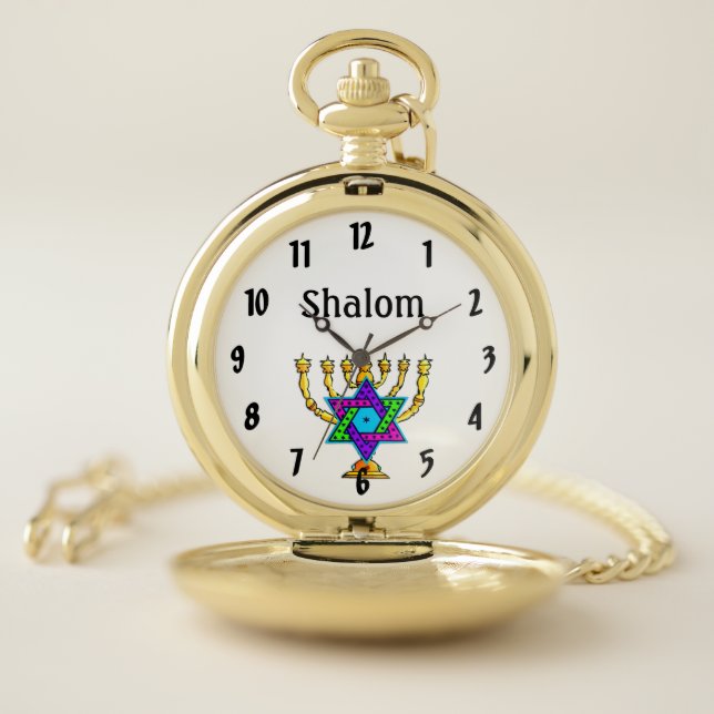 Jewish Candlesticks  Shalom  Pocket Watch (Inside)