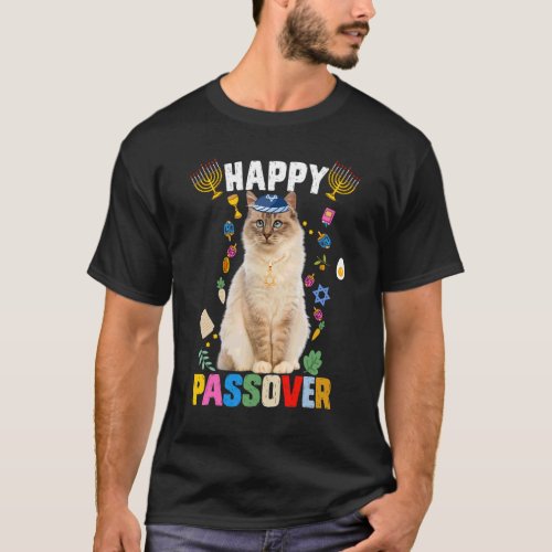 Jewish Cat Kippah Happy Passover Matzah Passover H T_Shirt