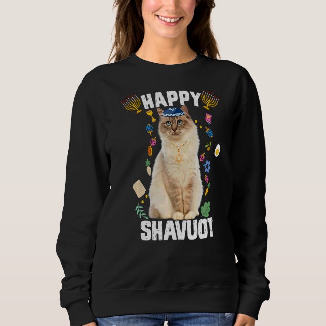 Jewish Cat Kippah Happy Shavuot Matzah Shavuot Hol Sweatshirt (Front)