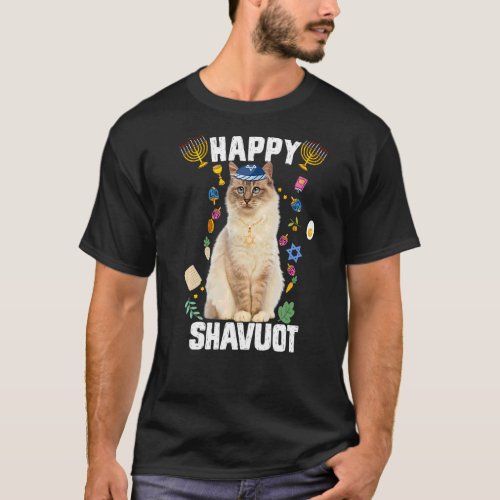 Jewish Cat Kippah Happy Shavuot Matzah Shavuot Hol T_Shirt