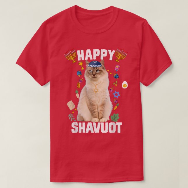 Jewish Cat kippah Happy Shavuot Matzah Shavuot Hol T-Shirt (Design Front)