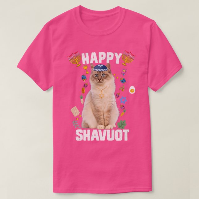 Jewish Cat kippah Happy Shavuot Matzah Shavuot Hol T-Shirt (Design Front)