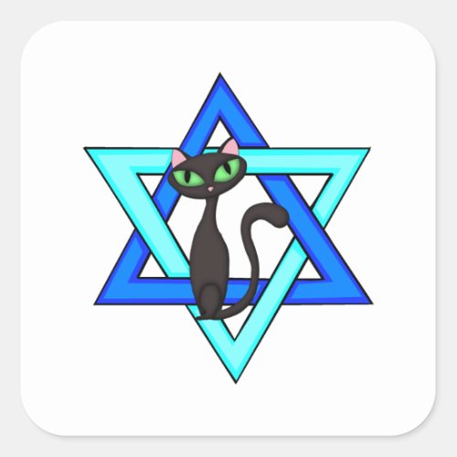 Jewish Cat Stars Square Sticker