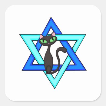 Jewish Cat Stars Square Sticker by bonfirejewish at Zazzle