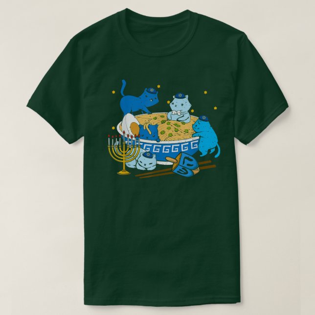 Jewish Cats Ramen Kitten Anime Hanukkah Pajamas Ch T-Shirt (Design Front)