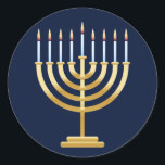 Jewish Chanukah menorah Classic Round Sticker<br><div class="desc">Jewish menorah candle holder with candles on blue background.</div>