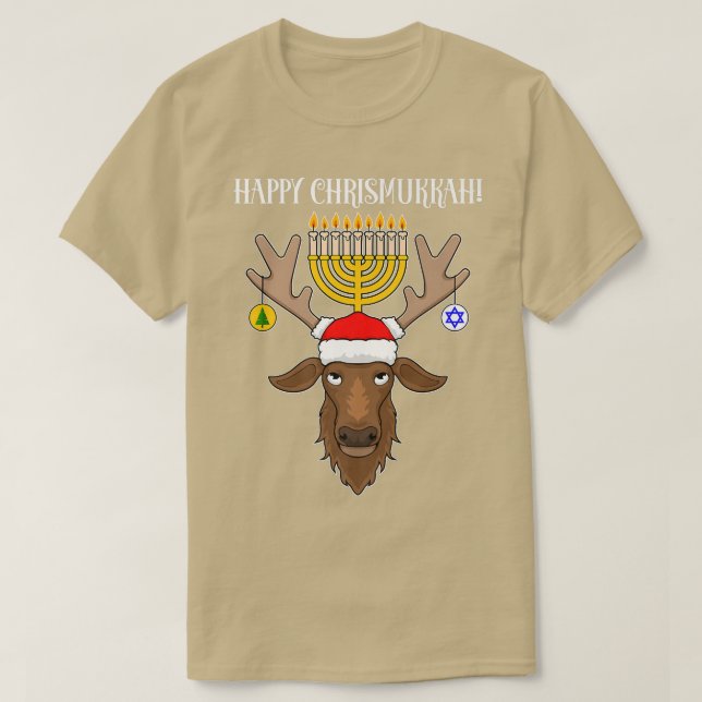 Jewish Christmas Reindeer Happy Chrismukkah  T-Shirt (Design Front)