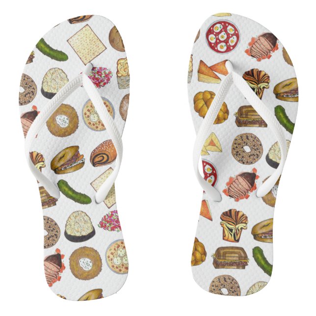 Jewish Cooking Cuisine Holiday Dinner Foods Print Flip Flops (Footbed)