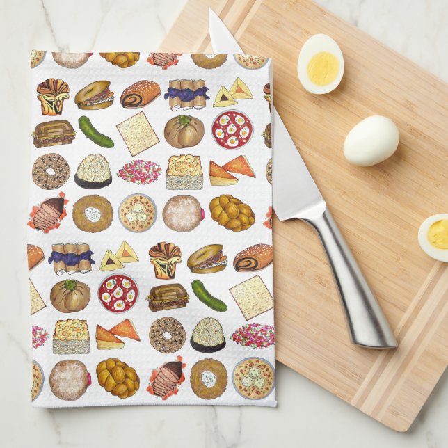 Jewish Cooking Cuisine Holiday Dinner Foods Print Kitchen Towel (Quarter Fold)