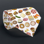 Jewish Cooking Cuisine Holiday Dinner Foods Print Neck Tie<br><div class="desc">Design features an original illustration of an assortment of popular foods in Jewish cuisine, including: babka, bagel with cream cheese and lox, rugelach, blueberry blintzes, hamantash, reuben sandwich, kosher dill pickle, matzah, spinach knish, shakshuka, everything bagel, coconut macaroon, Israeli salad, kugel, bourekas, beef brisket, latkes with sour cream, matzo ball...</div>
