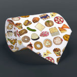 Jewish Cooking Cuisine Holiday Dinner Foods Print Neck Tie<br><div class="desc">Design features an original illustration of an assortment of popular foods in Jewish cuisine, including: babka, bagel with cream cheese and lox, rugelach, blueberry blintzes, hamantash, reuben sandwich, kosher dill pickle, matzah, spinach knish, shakshuka, everything bagel, coconut macaroon, Israeli salad, kugel, bourekas, beef brisket, latkes with sour cream, matzo ball...</div>