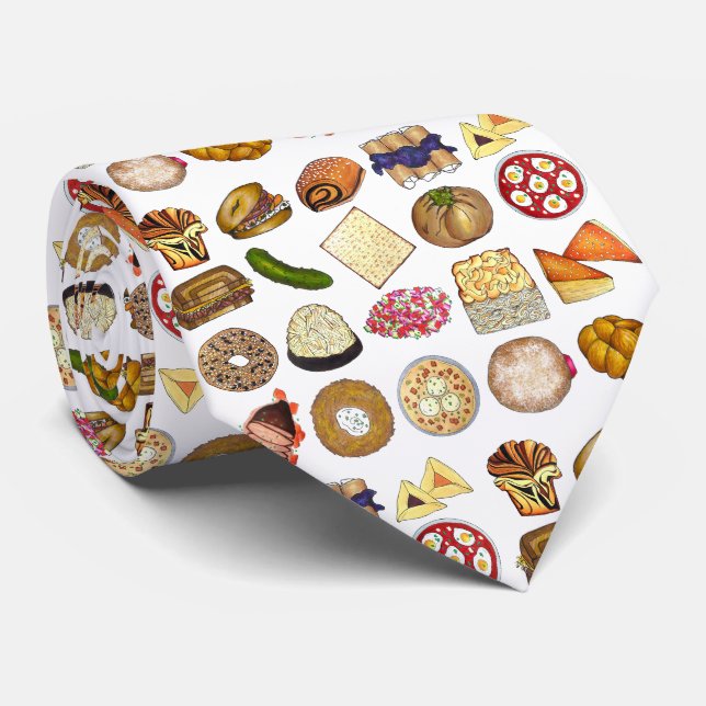 Jewish Cooking Cuisine Holiday Dinner Foods Print Neck Tie (Rolled)
