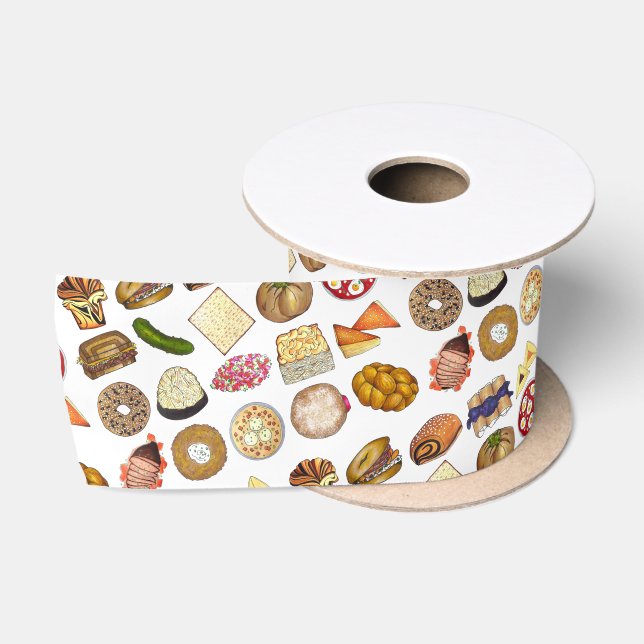 Jewish Cooking Cuisine Holiday Dinner Foods Print Satin Ribbon (Spool)
