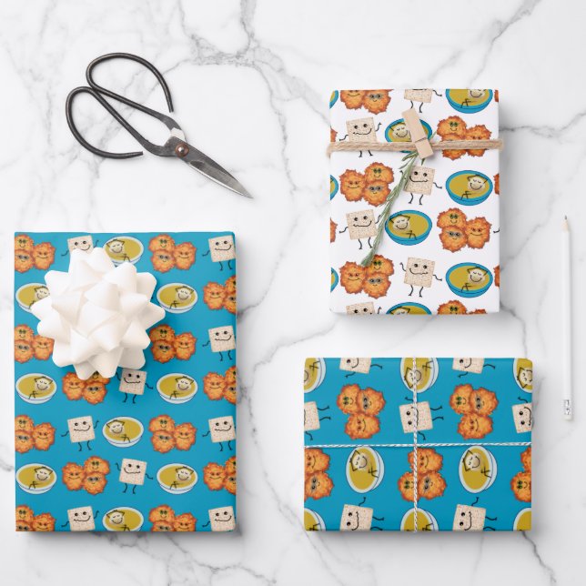 Jewish Cuisine Cartoons Wrapping Paper Sheets (Front)