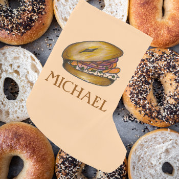 Jewish Deli Bagel Lox Capers Cream Cheese Foodie Small Christmas Stocking by rebeccaheartsny at Zazzle