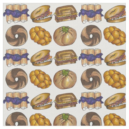 Jewish Deli Food Bagel Knish Challah Blintz Pickle Fabric