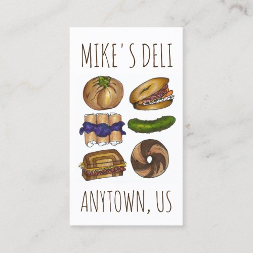 Jewish Deli Food Bagel Knish Pickle Reuben Blintz Business Card