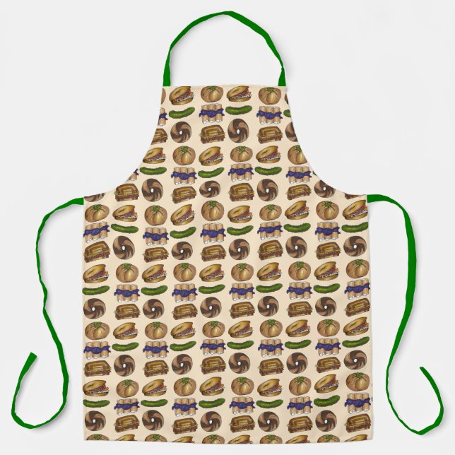 Jewish Deli Foods Bagel Blintz Pickle Knish Reuben Apron (Front)