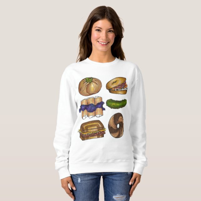 Jewish Deli Foods Bagel Blintz Pickle Sweatshirt (Front Full)