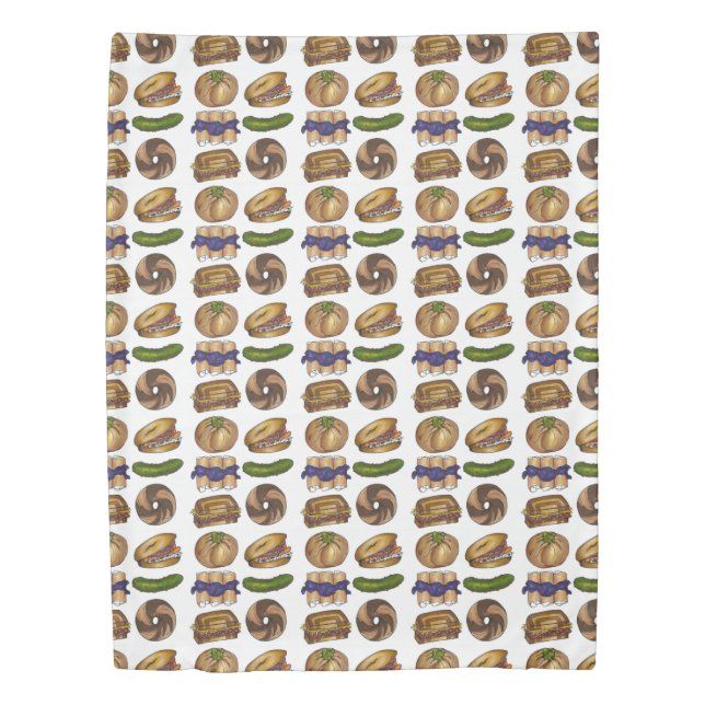 Jewish Deli Foods Pickle Reuben Blintz Knish Bagel Duvet Cover (Front)