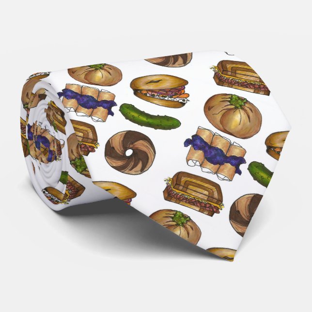 Jewish Deli Reuben Blintz Bagel Lox Pickle Foodie Neck Tie (Rolled)