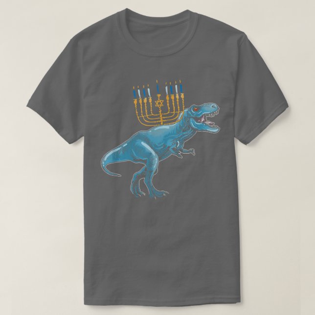 Jewish Dino TRe Menorah Animal Hanukkah Pajamas Ch T-Shirt (Design Front)