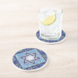 Jewish Drink Cocktail Star of David Coaster<br><div class="desc">Jewish Drinks and Cocktails Star of David Blue, Navy, and Gold Sandstone Coaster A designer sandstone coaster featuring the Star of David in the center with touches of gold. A border of rich filigree surrounds the Star of David. A perfect gift for Jewish homes and Jewish weddings! Bat Mitzvah, Bar...</div>