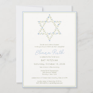 Jewish Elegant Floral Star of David Bat Mitzvah Invitation