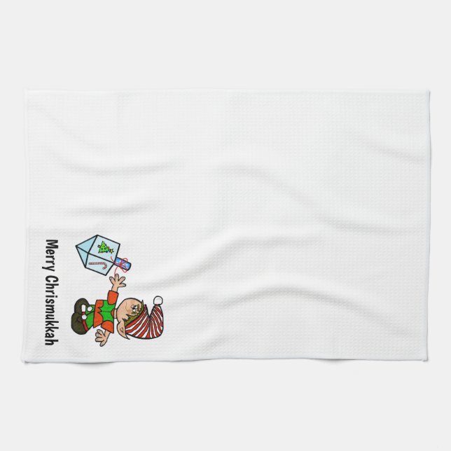Jewish Elf with Dreidel Chrismukkah Kitchen Towel (Horizontal)