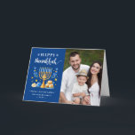 Jewish Festive Holidays Happy Hanukkah Photo Holiday Card<br><div class="desc">Send your Wishes with this Photo Holiday Card that feature a Hanukkah Script and Watercolor Jewish Holiday Symbols to highlight your greeting message.</div>