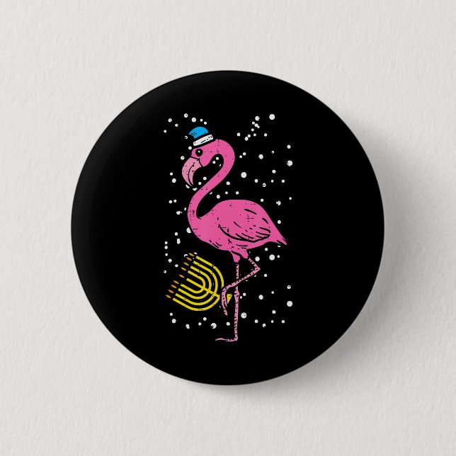 Jewish Flamingo Menorah Bird Lover Hanukkah Button (Front)