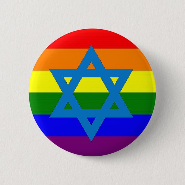 Jewish Gay Pride Flag Pinback Button (Front)