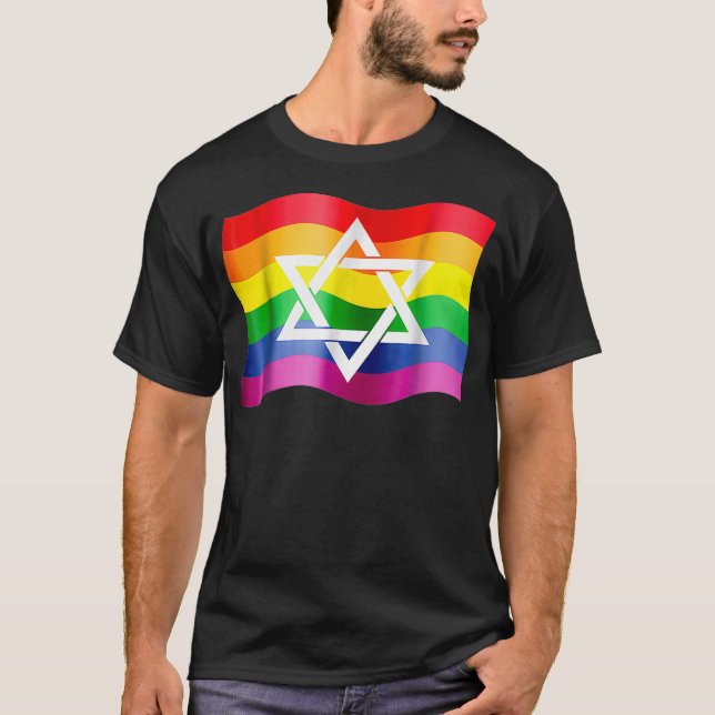 Jewish Gay Pride Wavy Flag with a Star of David  T-Shirt (Front)