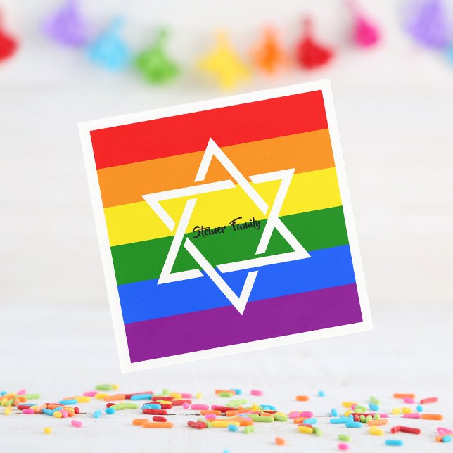 Jewish Gay Rainbow Flag Star of David  Napkins (Creator Uploaded)